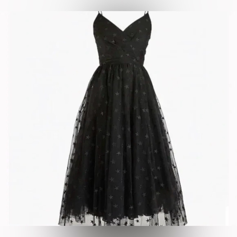 J. Crew black starry tulle party dress spaghetti straps cute chic NWT sz S - Picture 3 of 16
